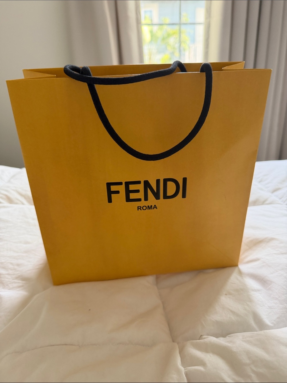 Fendi Yellow Shopping Bag with Black Rope Handles
